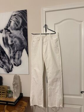 Zara White Wide-Leg Frayed Hem Jeans